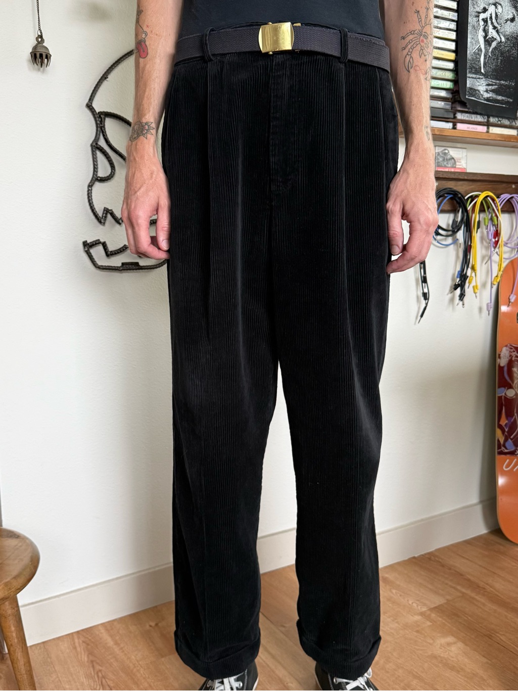 Vintage 90s Black Corduroy High Waisted Trousers Tfw ~ 36 X 30